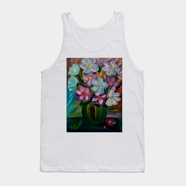 Some mixed carnations flowers in a vintage style gold and turquoise vase . O Tank Top by kkartwork